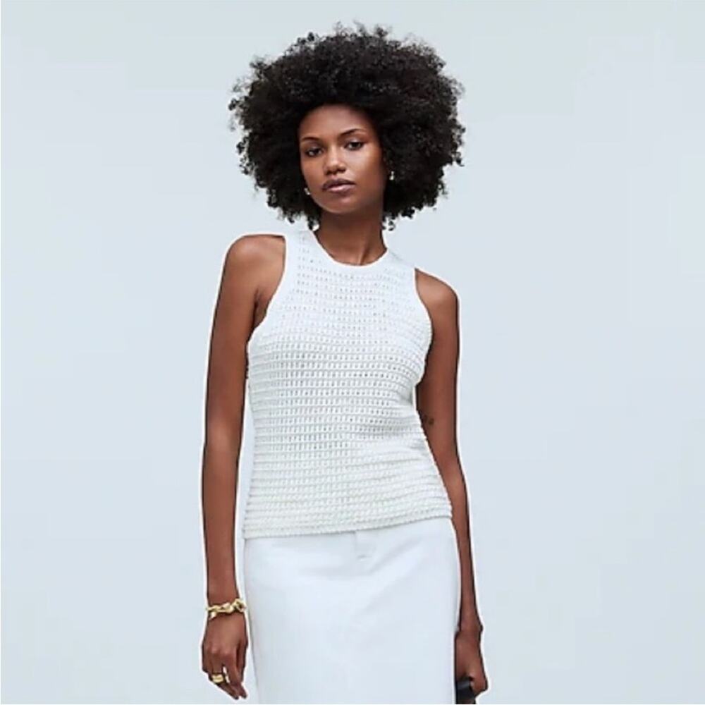 NWT Madewell Crochet-Knit Crewneck Sweater Tank In Bright Ivory Size XL